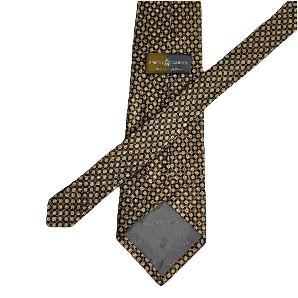 ROBERT TALBOTT Best Of Class Men's Silk Tie - Gold Tan Grey Geometric 57.5